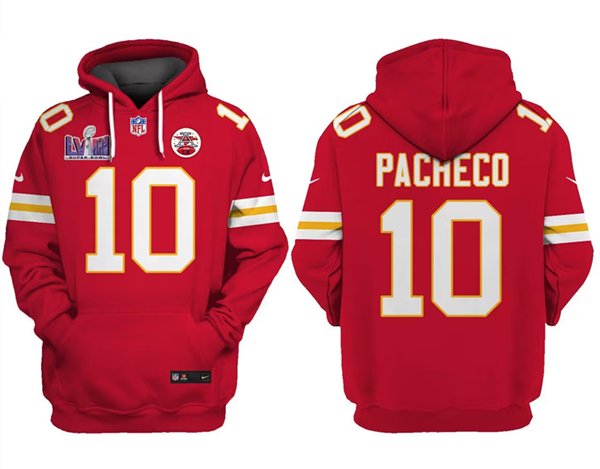 Men's Kansas City Chiefs #10 Isiah Pacheco Red Super Bowl LVIII Patch Pullover Hoodie